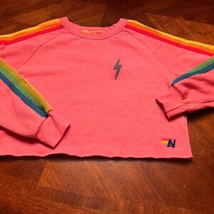 Aviator Nation Pink Sweatshirt with Rainbow Stripes